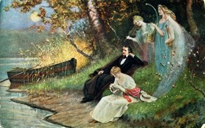 Postcard depicting Robert Schumann (1810-56) with Muses, c.1910 by Karl the Elder Schweninger